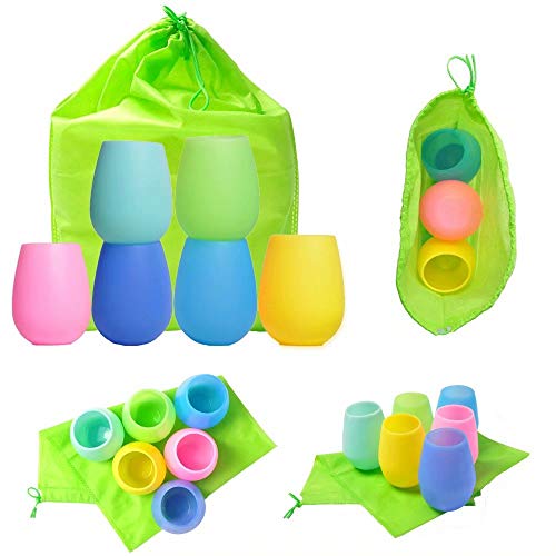 Silicone Wine Glasses Set of 6 - Outdoor Camping Unbreakable Rubber Wine Glasses, 12 oz 100% Dishwasher Safe Shatterproof Rainbow Silicone Cups for Travel Picnic Beach Pool by Mofason - Thumbnail 5