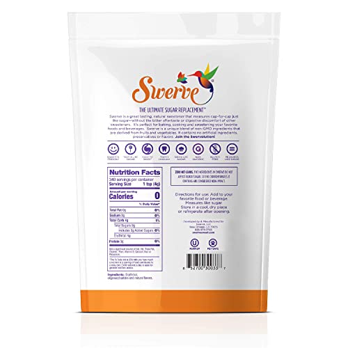 SWERVE ULTIMATE SUGAR REPLACEMENT SWEETENER, GRANULAR SUGAR SUBSTITUTE, ZERO CALORIE, KETO FRIENDLY, ZERO SUGAR, NON-GLYCEMIC, GLUTEN FREE, 48 OUNCES