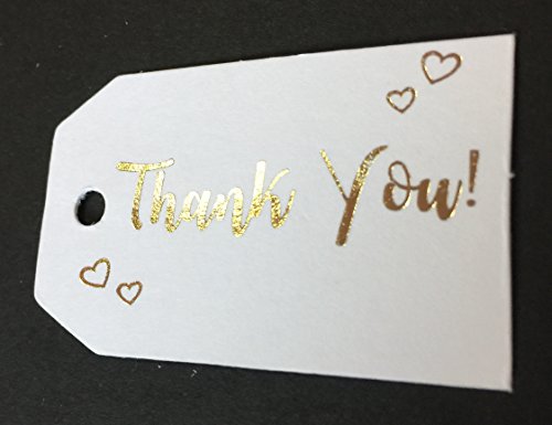 Thank You Tags, 50 Pack, Gold Foil, Off White Rectangular Gift Tags, Paper, Arts, Crafts. Stationery Perfect for Wedding Party Favors, Birthday, Baby Shower and Party Decorations (Thank You! 1 Gold)