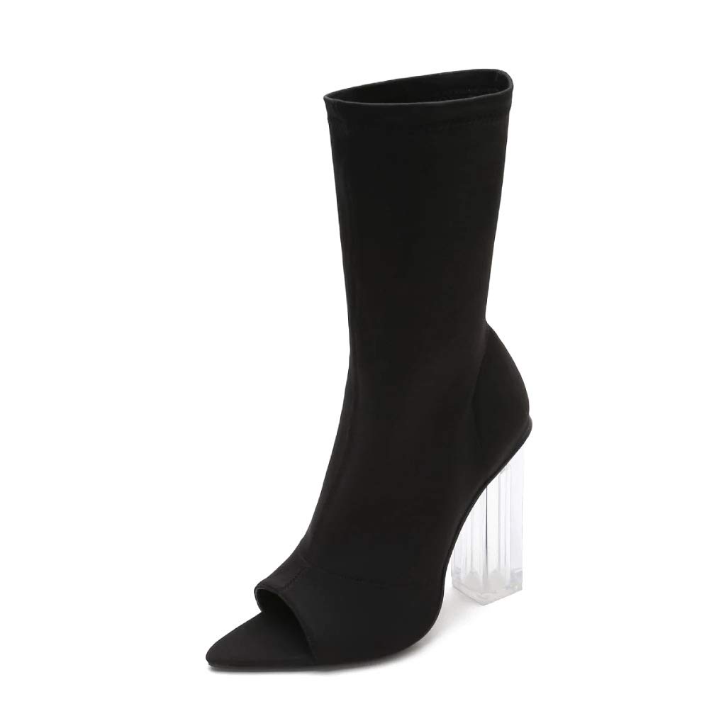 black sock boots clear heel