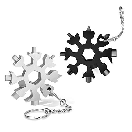 DOOGAXOO 18-in-1 Snowflake Multi Tool,Function Stainless Steel Bottle Opener/Wrench, Flat Cross Screwdriver Kit Snowflake, Outdoor Durable and Portable，Great Gift for Mens (2, Sliver+Black)