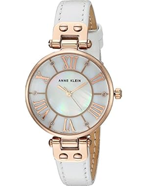 Women's Quartz Metal and Leather Dress Watch, Color:White (Model: AK/2718RGWT)