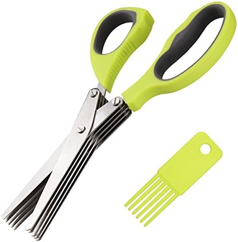 Herb Scissors 5 Extremely Sharp Stainless Steel Blades Multipurpose With Cleaning Comb And Anti-Slip Handle by FULITY
