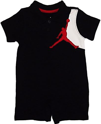 Amazon Co Jp Nike ナイキ エア ジョーダン Air Jordan 男の子用黒x白x赤エアジョーダンジャンプマン刺繍ロゴ入り半袖襟付きポロロンパース 3 6months 身長約65 70cm 並行輸入品 服 ファッション小物