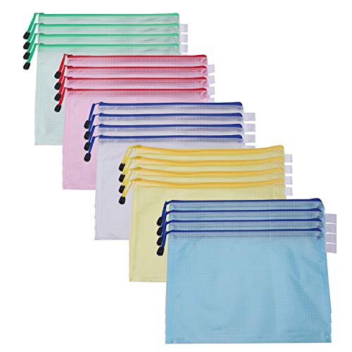 Bekith 20pcs Zipper File Bags Document Pouches, Waterproof Envelope File for Business Document Organizer and Office Stationery Storage