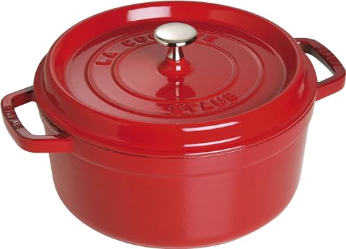 STAUB Cocotte, Gusseisen Bräter mit Deckel, Rund, 24 cm, 3,8 L, Alle Herdarten inkl Induktion, Made in France, Kirsch-Rot