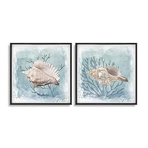 2 Piece Framed Canvas Wall Art for Living Room, Bedroom Conch Theme Canvas Prints for Home Decoration Ready to Hang - 16"x16"x2 Panels