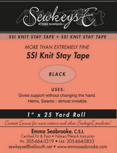 Black - 1" Fusible SS1 Knit Stay Tape - More Than Extremely Fine 1" X 25 Yards SewkeysE Knit Interfacing Sold by The 25 Yard Roll (SS1-BL) M494.18