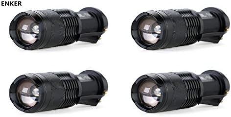 ENKER Ultra Fire Bright Mini LED Flashlight Tactical Pocket Light, Refund High-Powered Home Tools With Plastic case, Water Resistant Handheld Torch with Zoom Function (4 Pack)