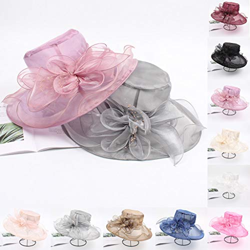 Hongxin Sun Hat for Women,Women's Organza Church Kentucky Derby Fascinator Bridal Tea Party Wedding Hat for Safari Fishing Hiking Beach Golf (Beige)