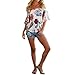 WLLW Women Short Sleeve Off Shoulder Floral Asymmetric Hem Shirt Tops Blouse