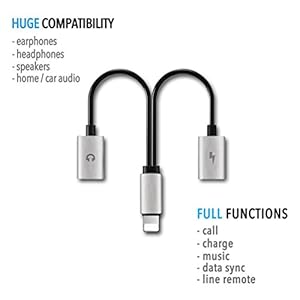 Jack Headphone Adapter Splitter Dongle 2 in 1 Aux Audio for Phone 7/8/X/7 Plus/8 Plus Adaptor Connection Earphone Stereo Cable Volume Control & Call & Charge, Support 10.3/11 -Silver by Leantuq