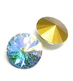 2 pcs Swarovski 1122 Crystal Round Rivoli Stone Gold Foiled Clear AB 18mm / Findings / Crystallized Element