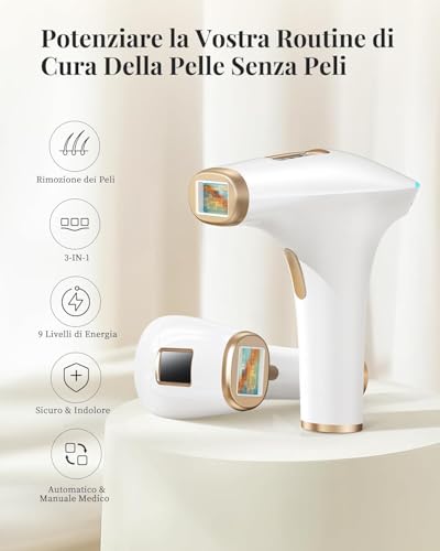 Haarlosy Painless IPL Pulsed Light Epilator, 999,900 Flash for Use 3 in 1 Laser Epilator with Window 5 cm², 9 Adjustable Levels for Women and Men Face, Armpits, Legs, Body GLY01 (White)