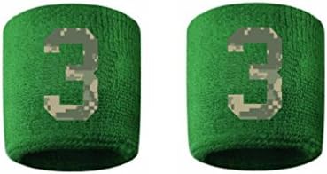 #3 Embroidered/Stitched Sweatband Wristband GREEN Sweat Band w/ CAMO CAMOUFLAGE Number (2 Pack)