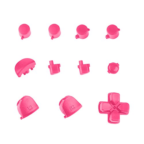 ElementDigital 15Pcs PS4 Replacement Shell Full Buttons, Thumbsticks Thumb Grip + D-pad For Sony Playstation 4 Controller (Pink)