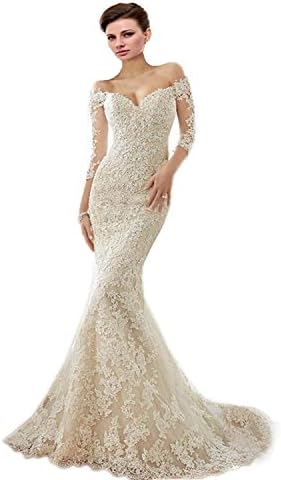 Engerla Long Sleeve Sweetheart Off The Shoulder Mermaid Lace Bride Wedding Dress