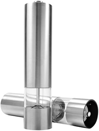 Haomacro Stainless Steel Automatic Battery powered Electric Salt and Pepper Mills/Grinders with Adjustable Coarseness- Set of 2