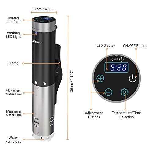 SUNAVO Sous Vide Cooker,WIFI Immersion Circulator Machine 1000W Accurate Temperature & Timer Setting - Thumbnail 6