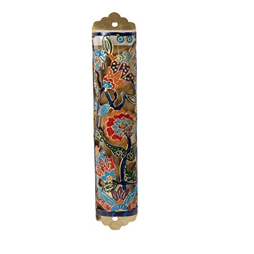 Yair Emanuel Laser Cut Hand Painted Mezuzah, Flowers Colors