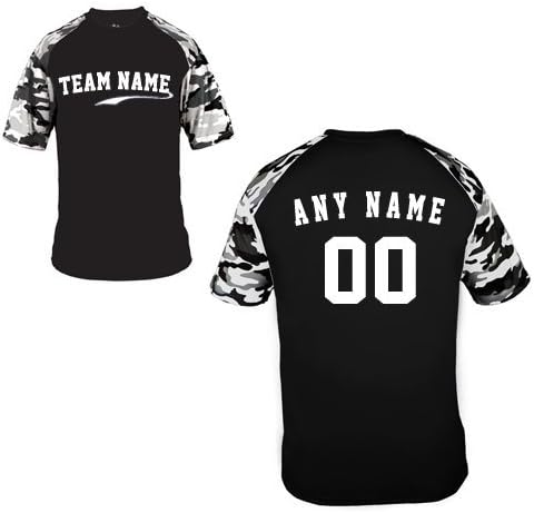 Camo Sleeve Jersey Blank or CUSTOM (Team Name Front, Name/# on Back) Wicking Uniform Shirt (13 Youth/Adult Sizes, 18 Colors)