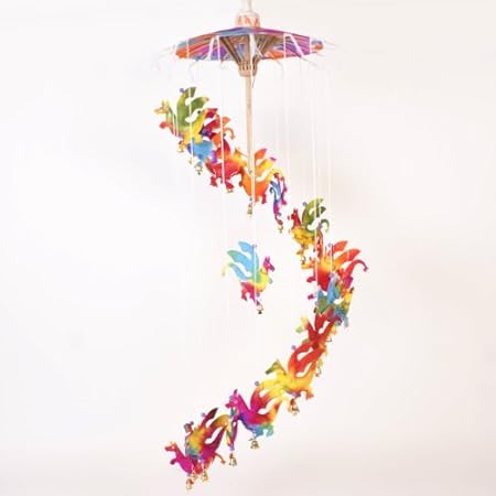Drachen Papier Mobile Windspiel handgefertigt aus Rainbow Saar-Papier.