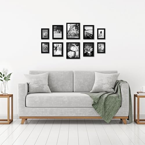 Conjunto de 10 molduras de fotos em colagem - Múltiplas molduras com 20x25 cm, 4 de 13x18 cm e 4 de 10x15 cm - Molduras de parede em MDF preto para casa, escritório e galeria