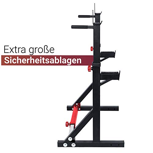 Fuel-Fitness-HR200-Verstellbarer-Kniebeugestaender-mit-Sicherheitsablagen-in-Breite-und-Hoehe-verstellbare-Hantelablage-Squat-Rack-mit-Langhantelstaender-mit-Dip-Griffen-bis-180kg-belastbar