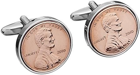 Cufflinks - Rhodium plated - US 2010 - 1 Cent Copper Cufflinks - 10th Year Wedding Anniversary 'Copper'