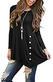 Jouica Women's Short Sleeve Scoop Neck Button Side Asymmetrical Tunic Top