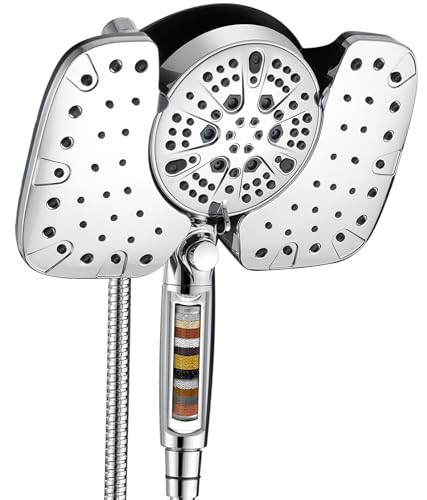 INAVAMZ 2-in-1 Shower Heads with Handheld 2.5GPM: 10” Rain Shower Head & Hand Held Shower Head, 9 Spray Settings Detachable Shower Head with ON/OFF Switch and 15-Stage Filter