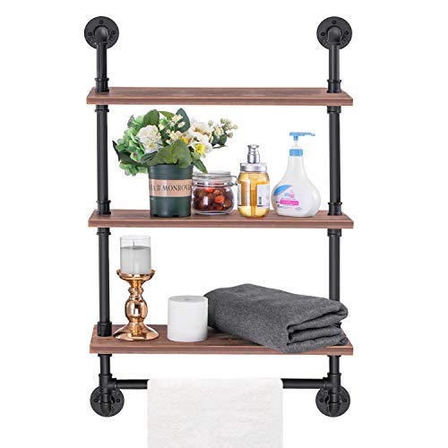Industrial Pipe Shelf, Elibbren Rustic Wall Shelf with Towel Bar, 24In