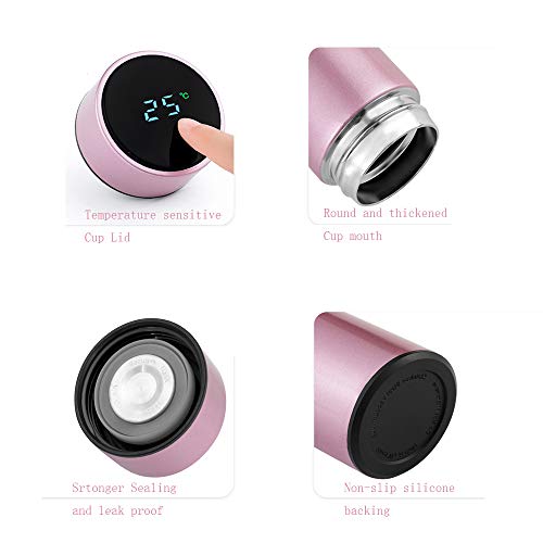 YHKJ 500ml Water Bottle，Travel Mugs, Stainless Steel Insulated Water Bottle,Touch Interactive,Temperature (Red)