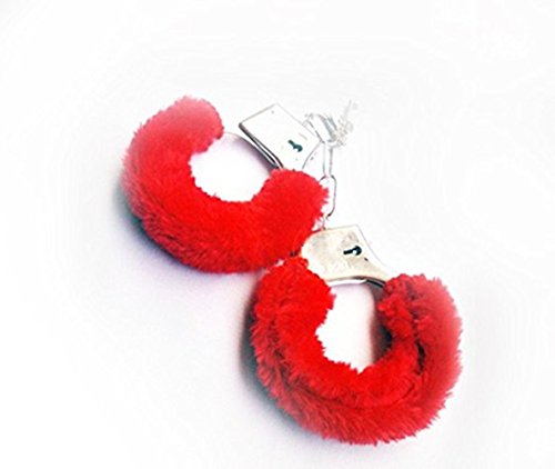Baonmy Fashion Party Cuffs Furry Fuzzy Handcuffs for Wrist (Red) - Thumbnail 2