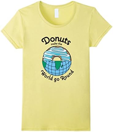Womens Blue Iced Donuts Make the World Go Round Shirt, Half Earth Large Lemon