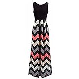 Chuangxiangt Womens Fashion Casual Sleeveless Scoop Neck Wave Striped Tank Maxi Long Dress