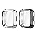 Fintie Compatible Fitbit Versa Case [2-Pack], Soft TPU Plated Screen Protector Rugged Cover All-Around Protective Bumper Shell for Fitbit Versa Smartwatch, Black, Silver