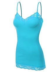 XT1004L Ladies Adjustable Spaghetti Strap Lace Trim