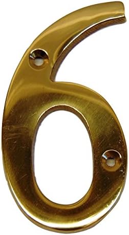 Heavy 3" (77mm) Polished Brass House Door/Gate Numbers 3/16" (5mm) Thick (Number 6)