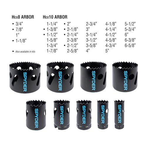 Spyder 11-Piece Bi-Metal Hole Saw Kit, 7 Hole Saws, Hex8 and Hex10 photo 9