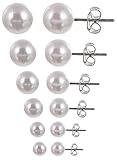 Areke Women's Faux Pearl Earrings Stud - Surgical Steel Earings Pin,Round Ball Jewelry Set of 6 Pairs