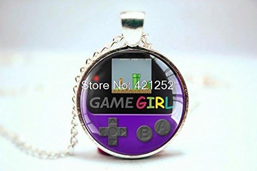 Pretty Lee 2015 Fashion Gamegirl Pendant Gameboy Color Grape Purple Glass Photo Cabochon Necklace Christmas gift
