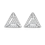 Jasellia 18K White Gold Plated Sterling Silver Cubic Zirconia 3D Triangle Fashion Stud Earrings