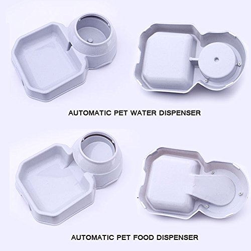 Septree Dog Water Dispenser,Automatic Cat Feeder,Dog Bowl Combo,Pet Dog Cat Waterer Feeder 1 Gal (Waterer+Feeder Gray)