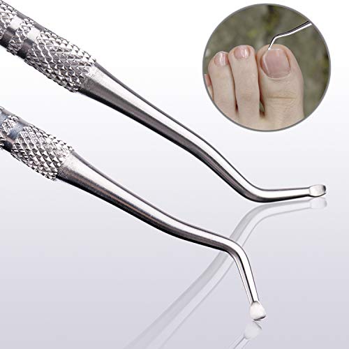 PrettyDiva Ingrown Toenail Tool - Surgical Grade Stainless Steel Toenail File and Nail Lifter Double Sided Manicure Pedicure Tool Set