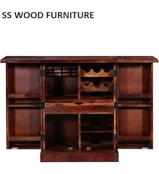 SS WOOD Furniture Wooden Bar Cabinet Liquor with Wine Glass Storage