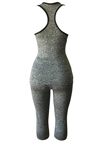 Women Gym Yoga Workout Activewear Set 2 Pieces Top Leggings Sportswear Tracksuit Set (L/XL = US 8-12, 01 Grey Mix) - Thumbnail 4