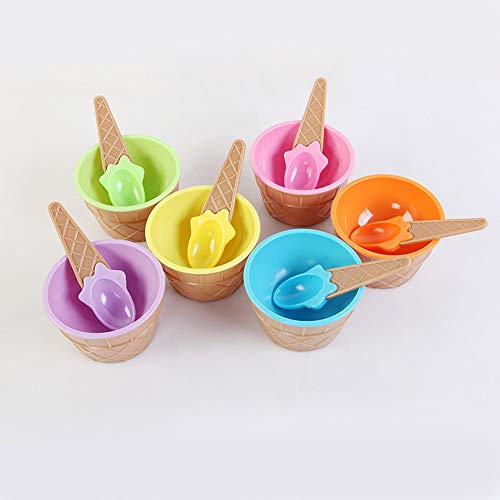 MonLiya 6 Pcs Ice Cream Dessert Bowls Ice Cream Scoop Set Sundae Cup Milkshake Cup Colorful Salad Dishes Fruit Salad Sundae Snack Frozen Yogurt Bowls Kit Home Kitchen Party Accessories