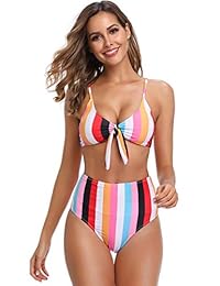 Honlyps Bikini Bañador para dama, de cintura alta, de dos piezas, con nudo de corte, traje de baño para dama