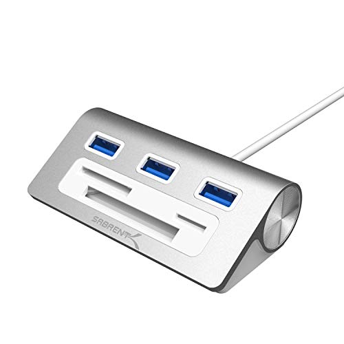 Sabrent Premium 3 Port Aluminum USB 3.0 Hub with Multi-in-1 Card Reader (12" Cable) for iMac, All MacBooks, Mac Mini, or Any PC (HB-MACR)